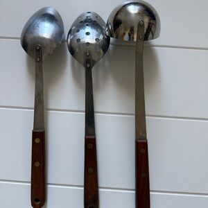 Elegant Silver and Wood Cooking Utensil Trio